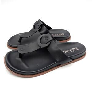 Korks Audie Thong Sandals Open Round Toe Women's Black Size US7M EU37.5